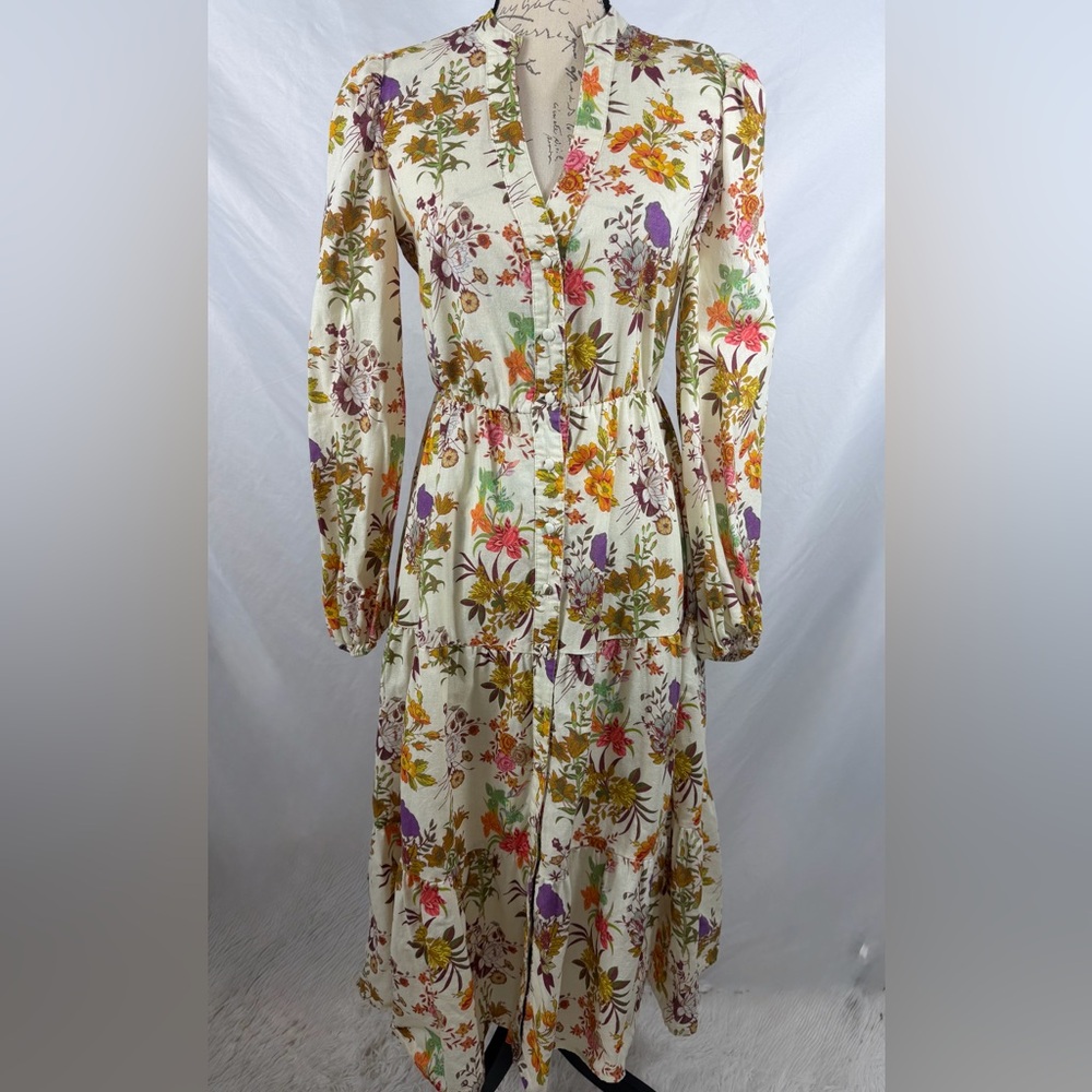 AQUA Floral Garden Midi Dress Cottagecore Tiered Nap Dress Bloomingdale’s XS-S